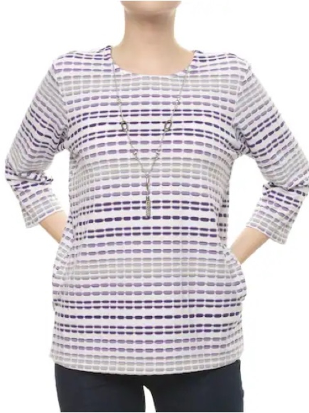NWT Alfred Dunner Women’s 3/4 Sleeve Geometric Scattered Stripe Pattern Top
